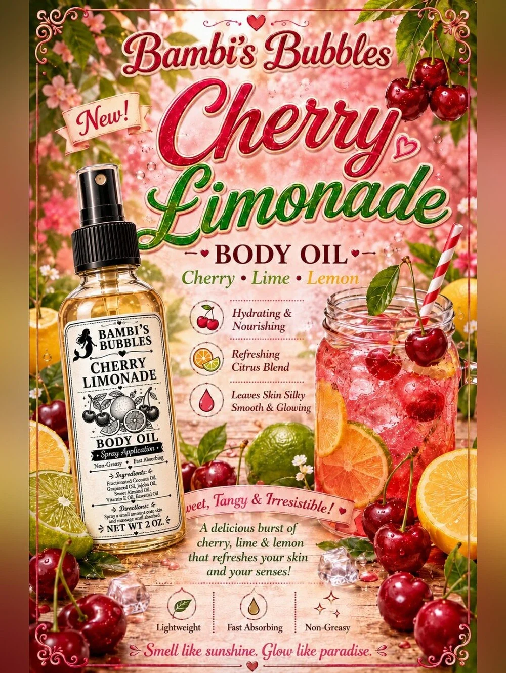 New! Lemonade Collection 2oz Body Oils Assorted Sniffs